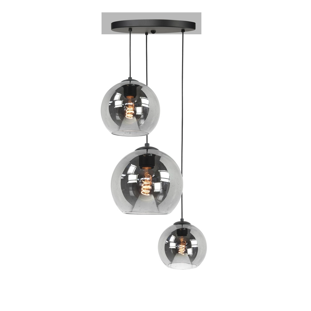 3-flammige Pendelleuchte Fantasy schwarz mit Rauchglas