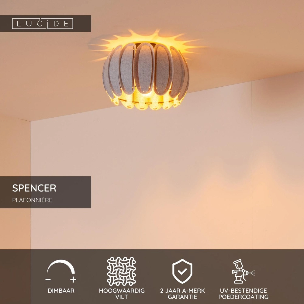 Deckenlampe Spencer Ø 30cm grau Lucide 5411212343659