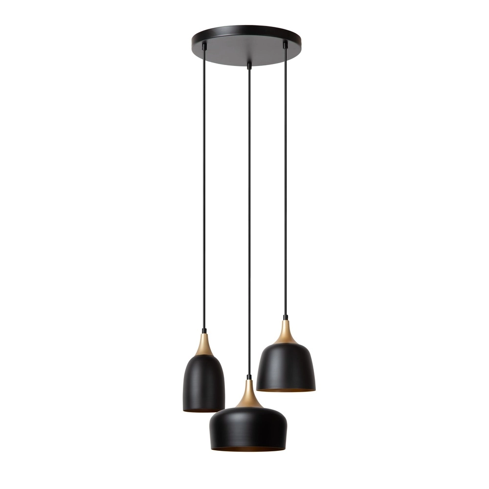 3-Licht Pendellampe Chayanne Design Schwarz mit Gold
