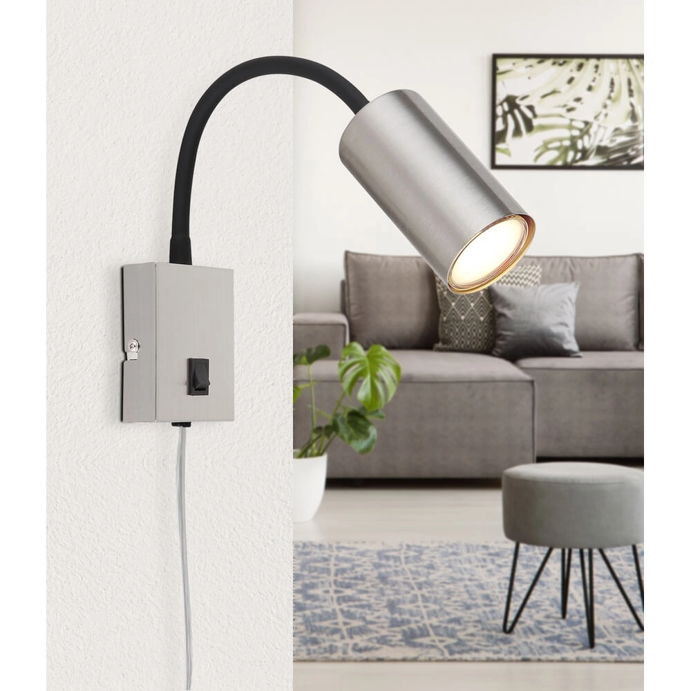 Schwarze Wandleuchte Robby mit Nickel Globo 9007371439560