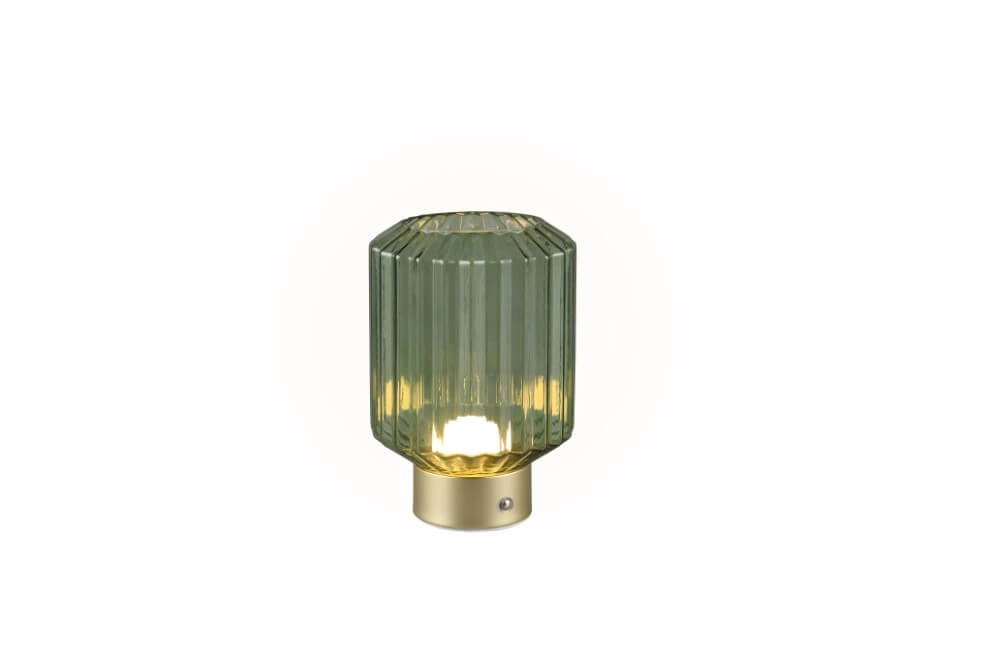 Wiederaufladbare Tischlampe Lord mit grünem Glas