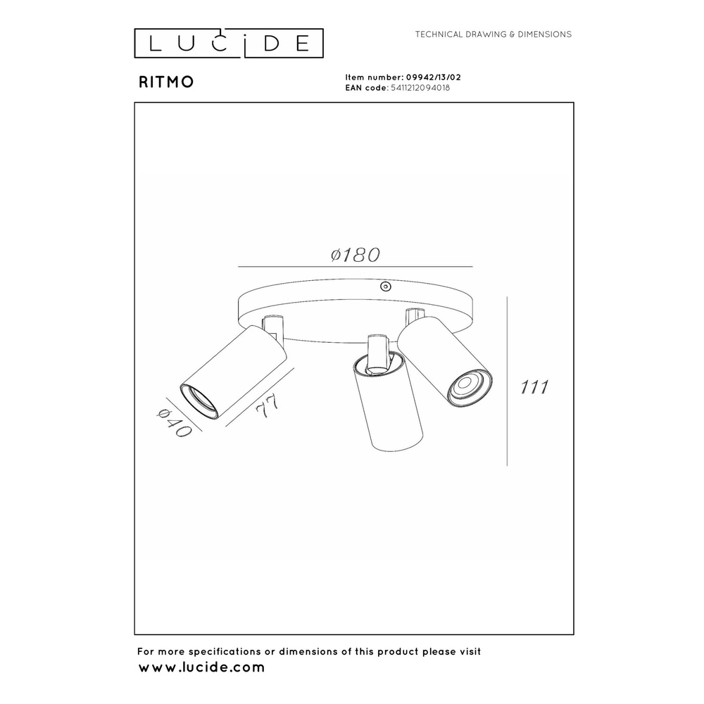 Deckenscheinwerfer Ritmo mini GU10 3-Licht Gold Lucide 5411212094018