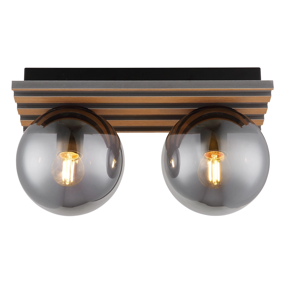 Deckenlampe Parsons 2-helliges Schwarz mit Holz Globo 9007371579099