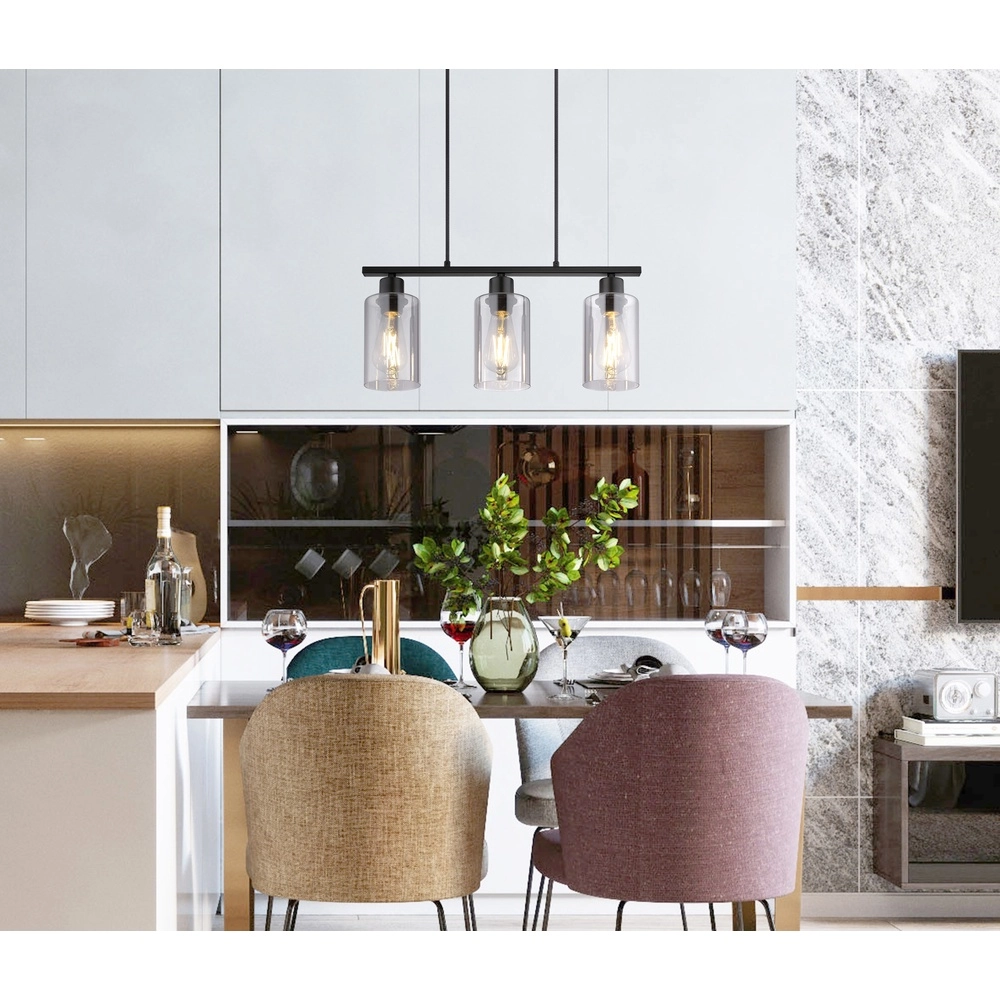 Pendellampe Hadera 3-Licht Schwarz mit Rauchglas Globo 9007371578689