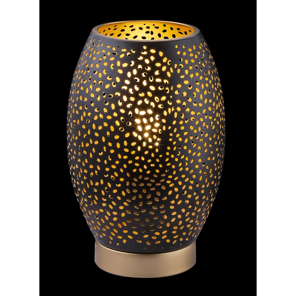 Tischlampe Narri Schwarz mit Gold – kleine Löcher Globo 9007371372553