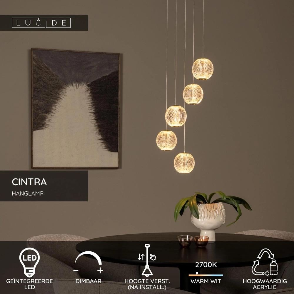 Goldene Pendellampe Cintra Vide 5-Licht Lucide 5411212134417