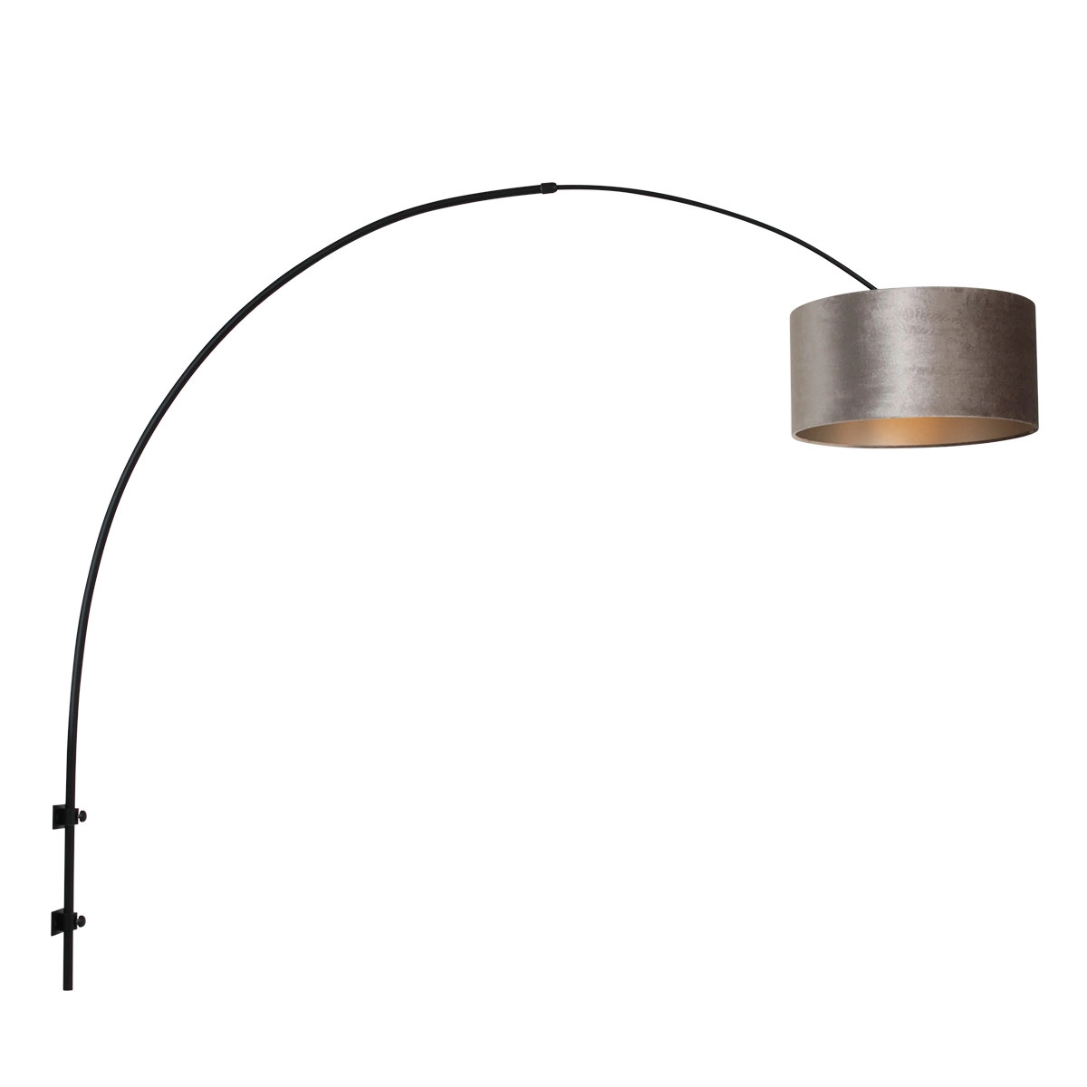 Wandbogenlampe Sparkled Schwarz mit taupefarbenem Samtton