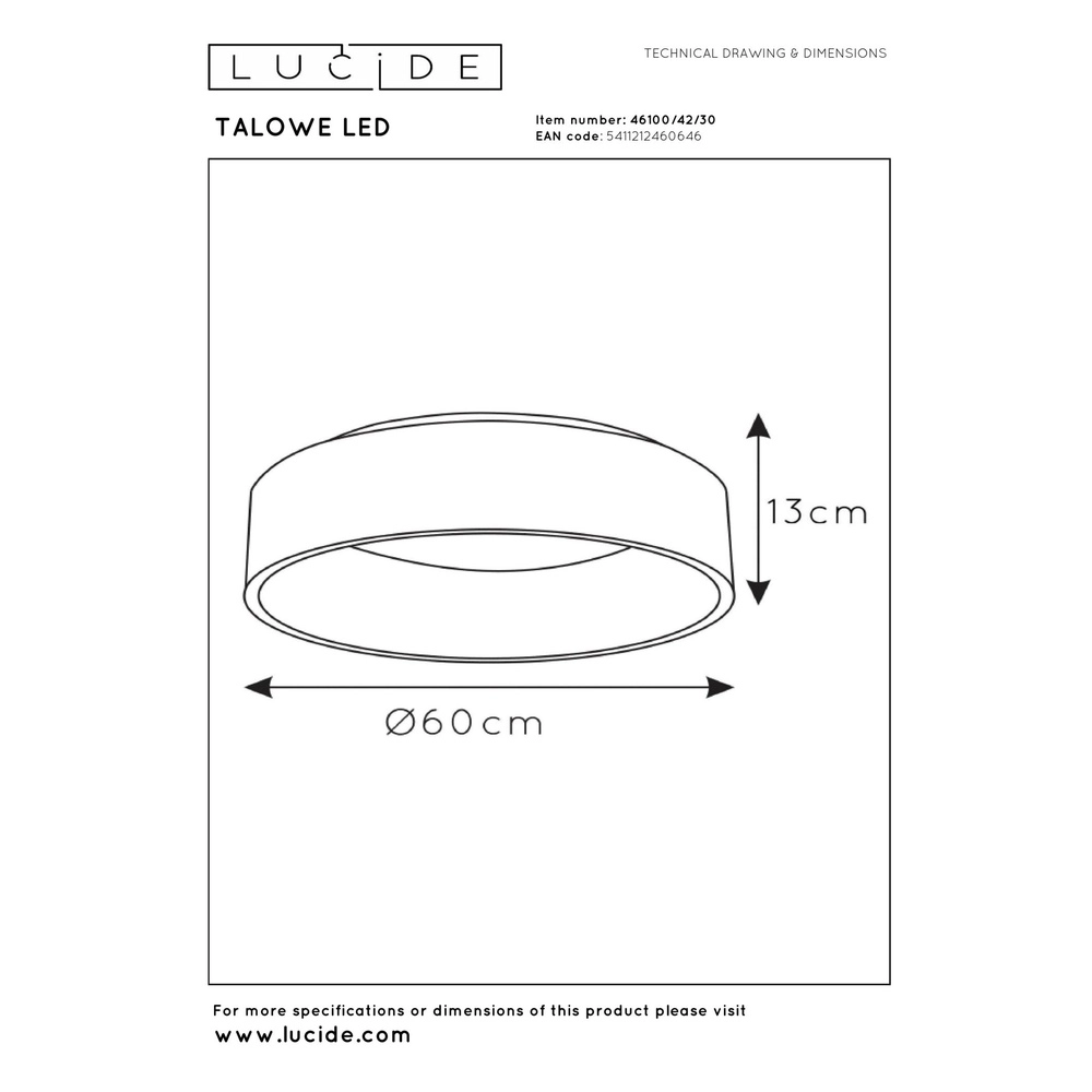 Deckenlicht Talowe Led Ø 60 cm schwarz Lucide 5411212460646
