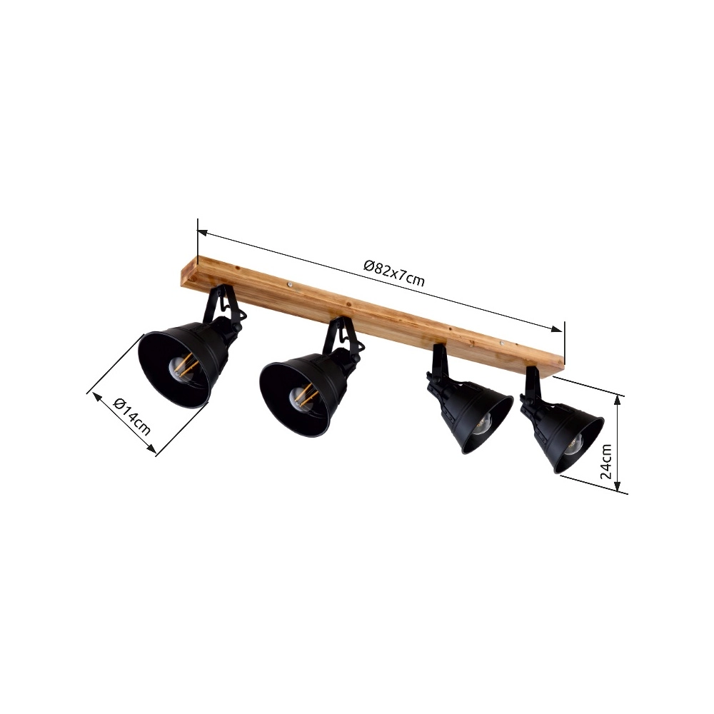 Landdeckenlampe Günther 4-hell schwarz mit Holz Globo 9007371404735
