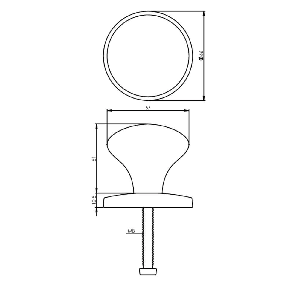 Türknauf vorne Paddenstoel Messing unlackiert Intersteel 8714186018064