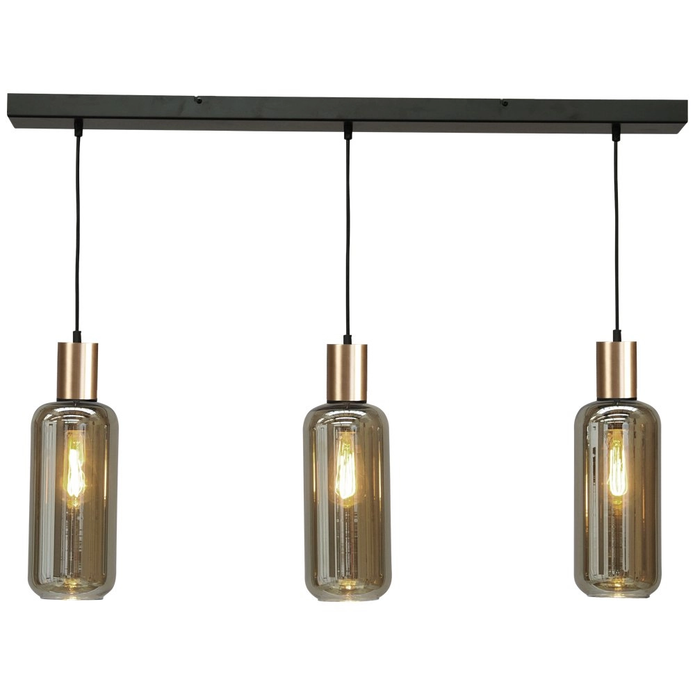 Schwarze Hängelampe mit Gold Bounty 3-flammiges zylindrisches Glas