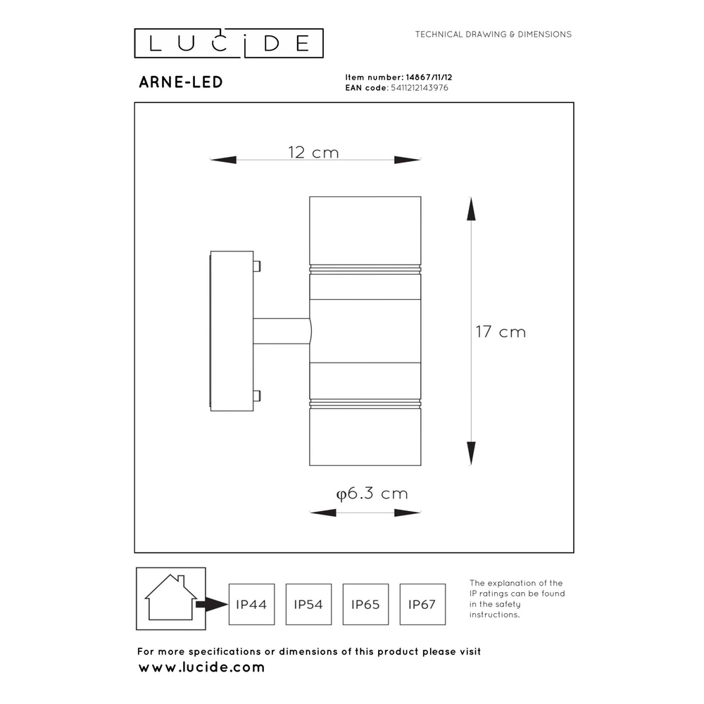 Wandscheinwerfer Arne-Led Oben und runter Chrom Lucide 5411212143976