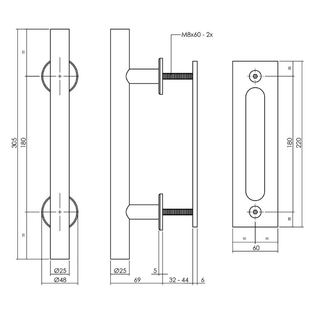 Türgriff T-Form Gripon mit Schiebetürgriff schwarz Intersteel 8714186519493