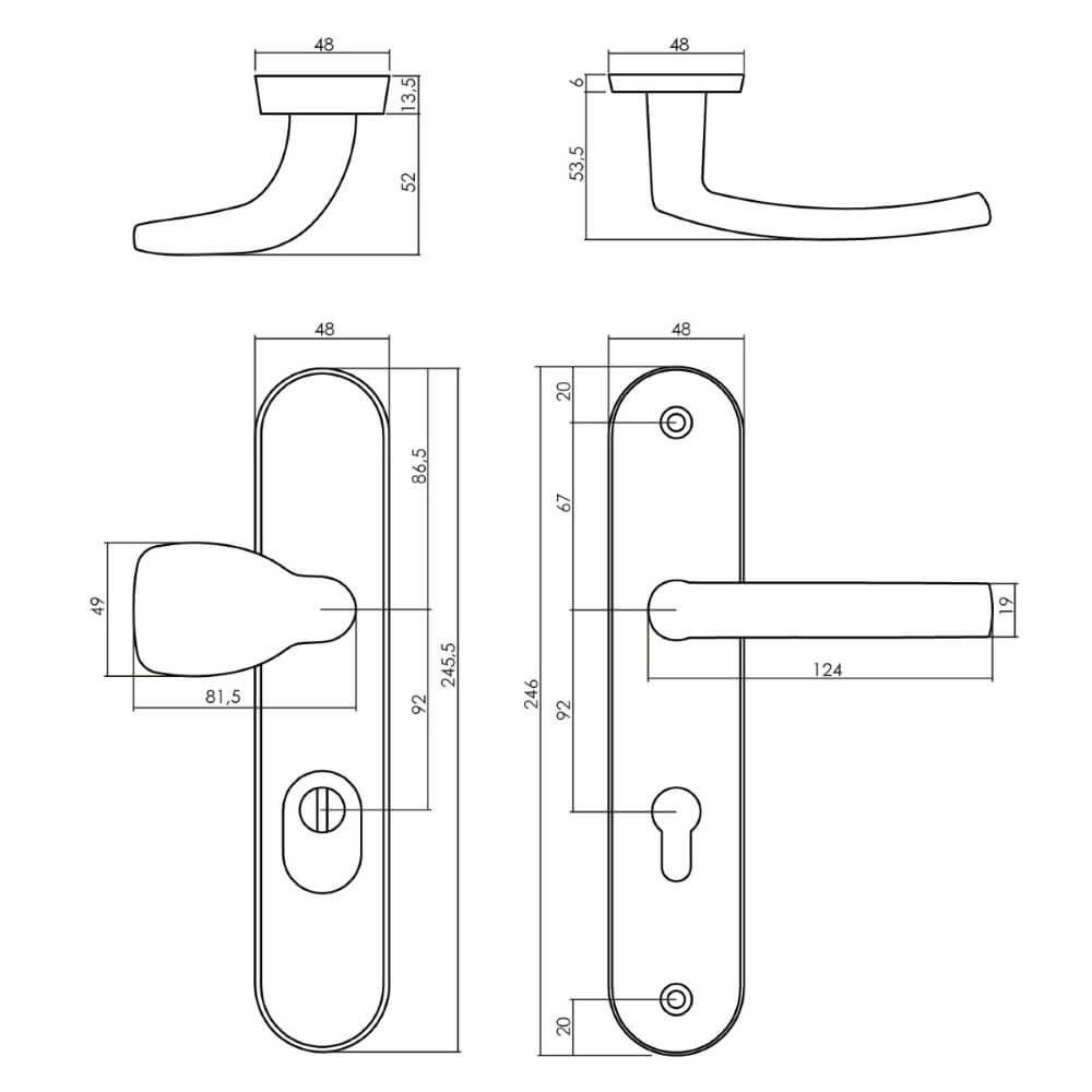 Haustürbeschläge Vurano PC 92mm nickel matt Intersteel 8714186436677