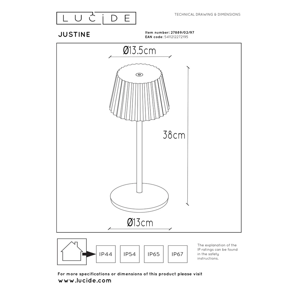 Wiederaufladbare Tischlampe Justine Rostbraun mit Ladestation Lucide 5411212272195