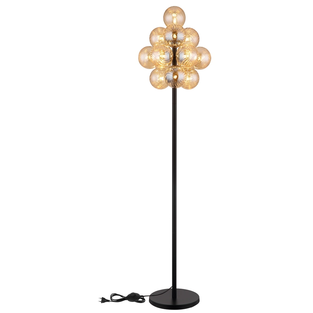 Schwarze Stehlampe Conor mit Bernsteinglas Globo 9007371512171
