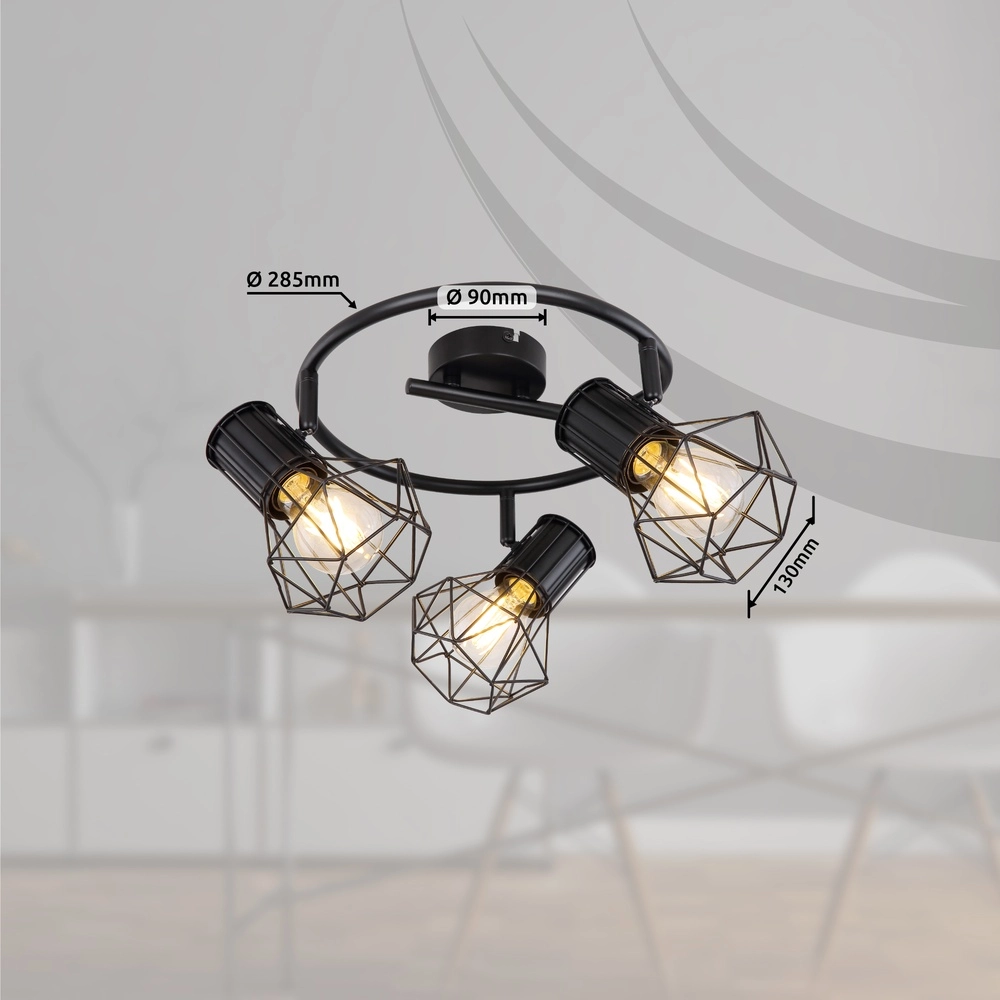 Runde Deckenlampe Priska 3-Licht Schwarz Globo 9007371403172