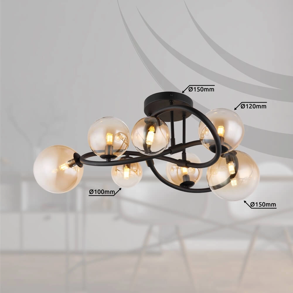 Schwarze Deckenleuchte Tuberius Bauform 7-flammig Globo 9007371446445