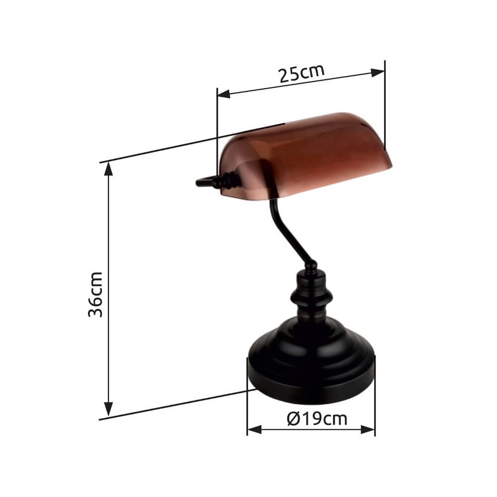 Klassische Schreibtischlampe Antique schwarz mit braunem Glas Globo 9007371474141