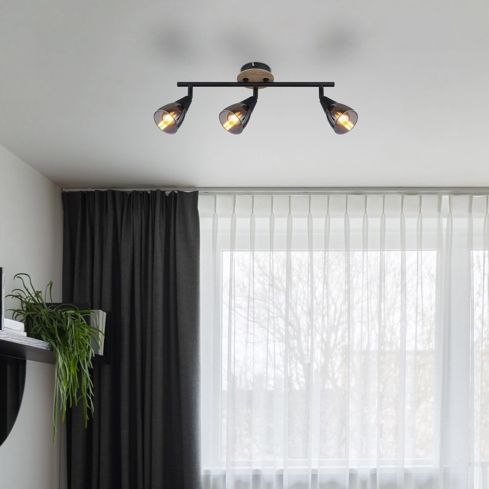 3-Licht Deckenlampe Mubby Schwarz mit Holzoptik Globo 9007371448869