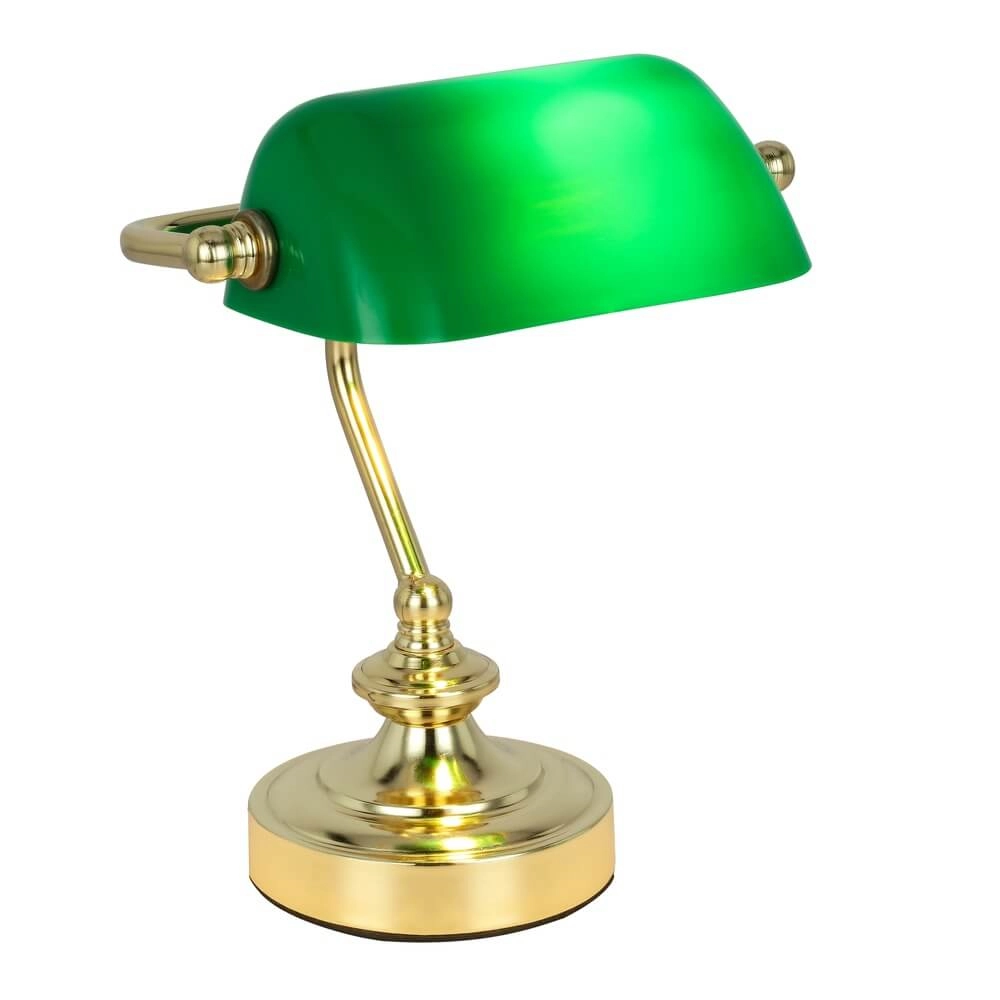 Klassische Schreibtischlampe Antique Gold mit grünem Glas