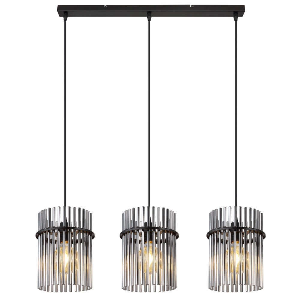 Schwarze Pendelleuchte Gorley mit Rauchglas 3-flammig Globo 9007371445790