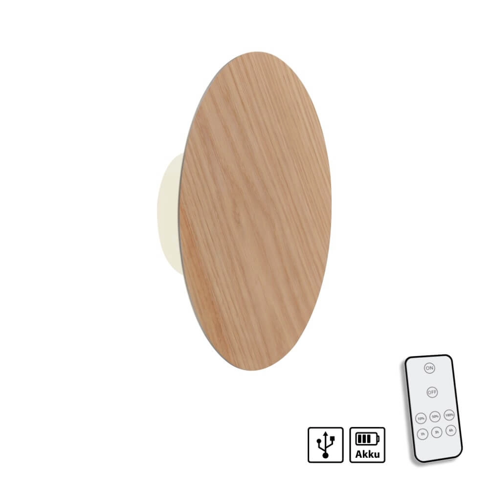 Design-Wandleuchte Akku Puntua Ø 25cm Holz Paul Neuhaus 4012248375792