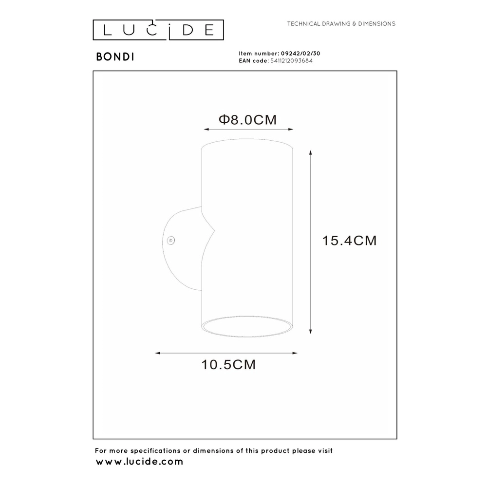 Wandscheinwerfer Bondi Up & Down Schwarz Lucide 5411212093684