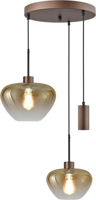 3-flammige Pendelleuchte Genua braun mit 1x Goldglas Ø 24cm - 1x Ø 29cm und 1 Anhänger
