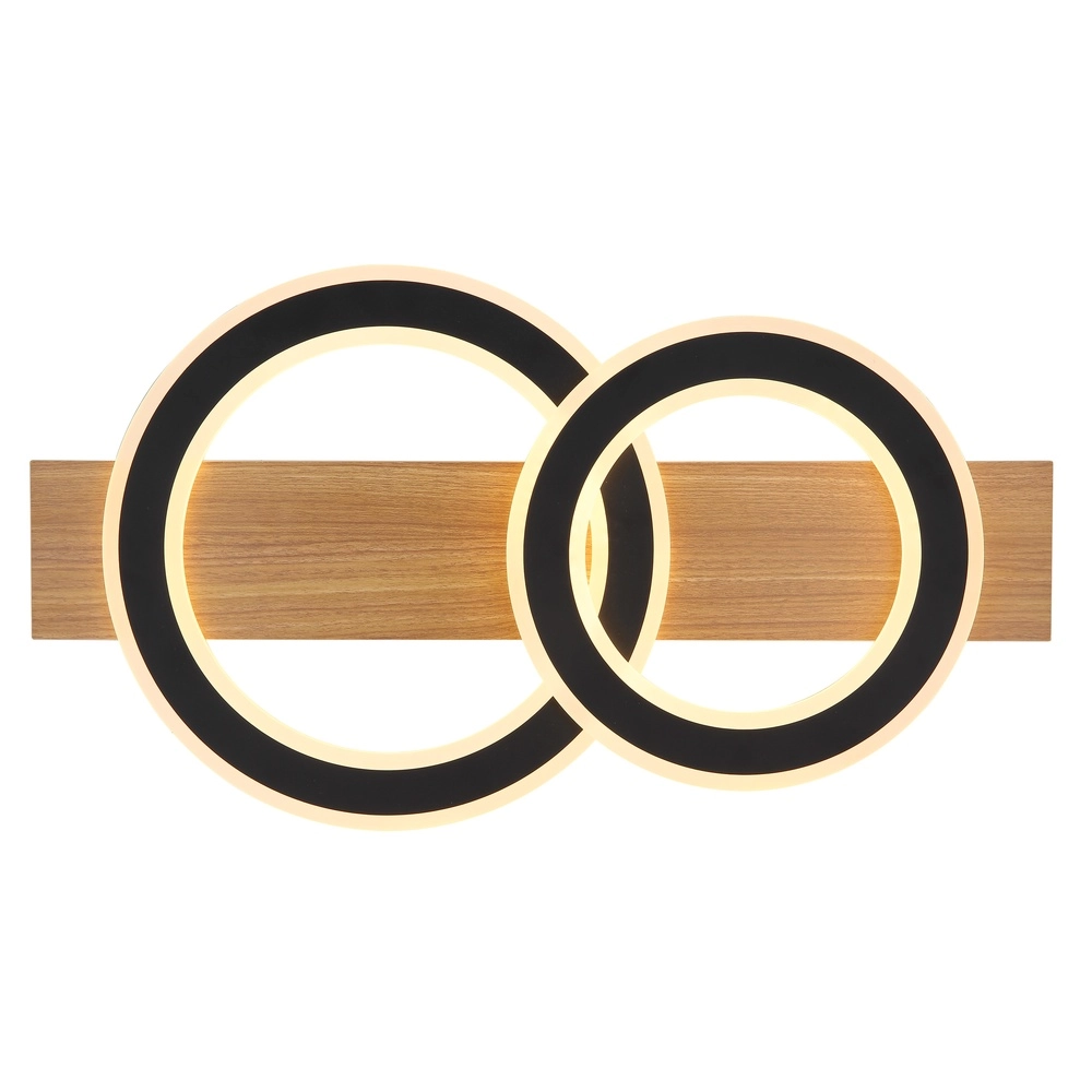 Design-Deckenlampe Jayden Schwarz mit Holz 3 Ringe Globo 9007371468409