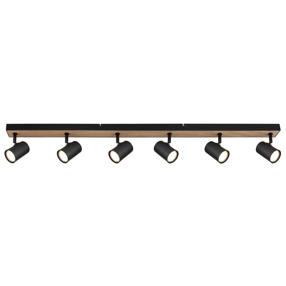 Deckenlampe 6-Licht Robby Schwarz mit Holz Globo 9007371432141