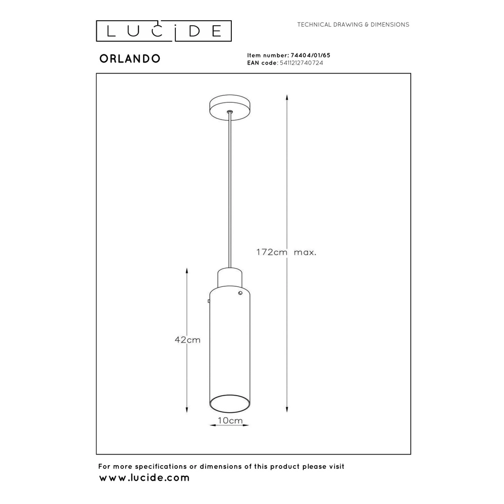 Elegante Pendellampe Orlando Ø 10cm Rauchglas Lucide 5411212740724