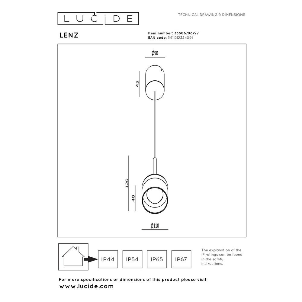 Design-Pendellampe Lenz rostbraun Ø 11cm IP54 Lucide 5411212334091