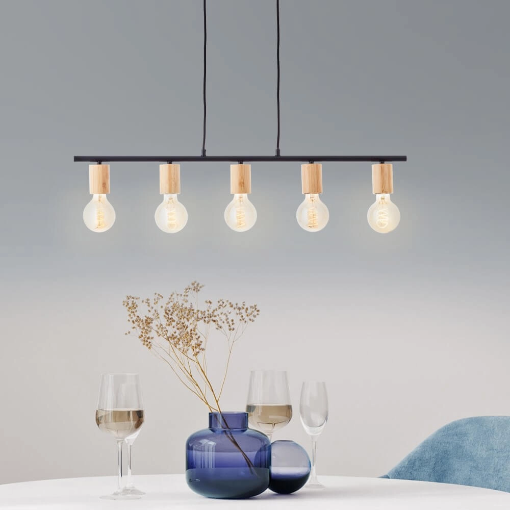 Hängelampe mit 5 Leuchten Kerry schwarz mit Holz Brilliant 4004353408960