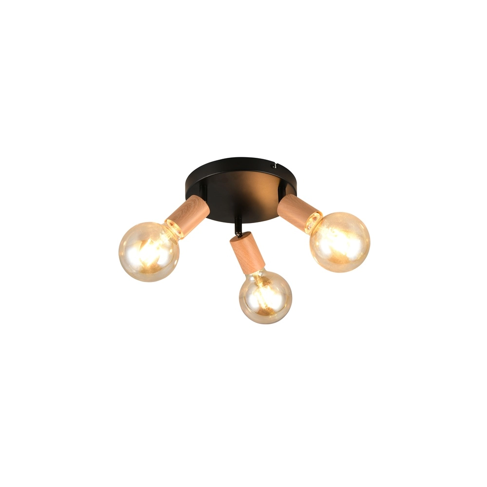 Deckenlampe Lamego 3-Licht Schwarz mit Holz Trio 4017807672039
