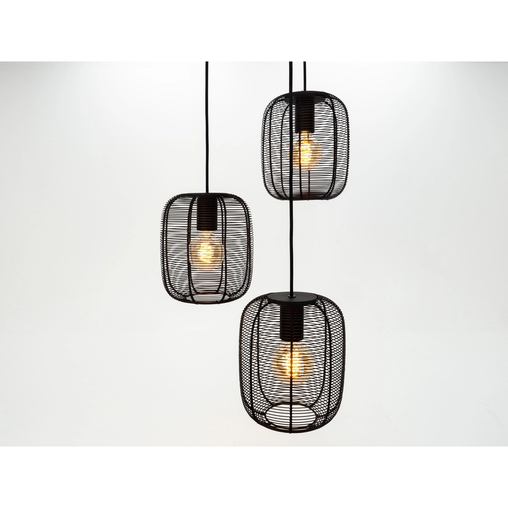 3-Licht-Drahtlampe Derwen Hängend – Ø 40cm – schwarz