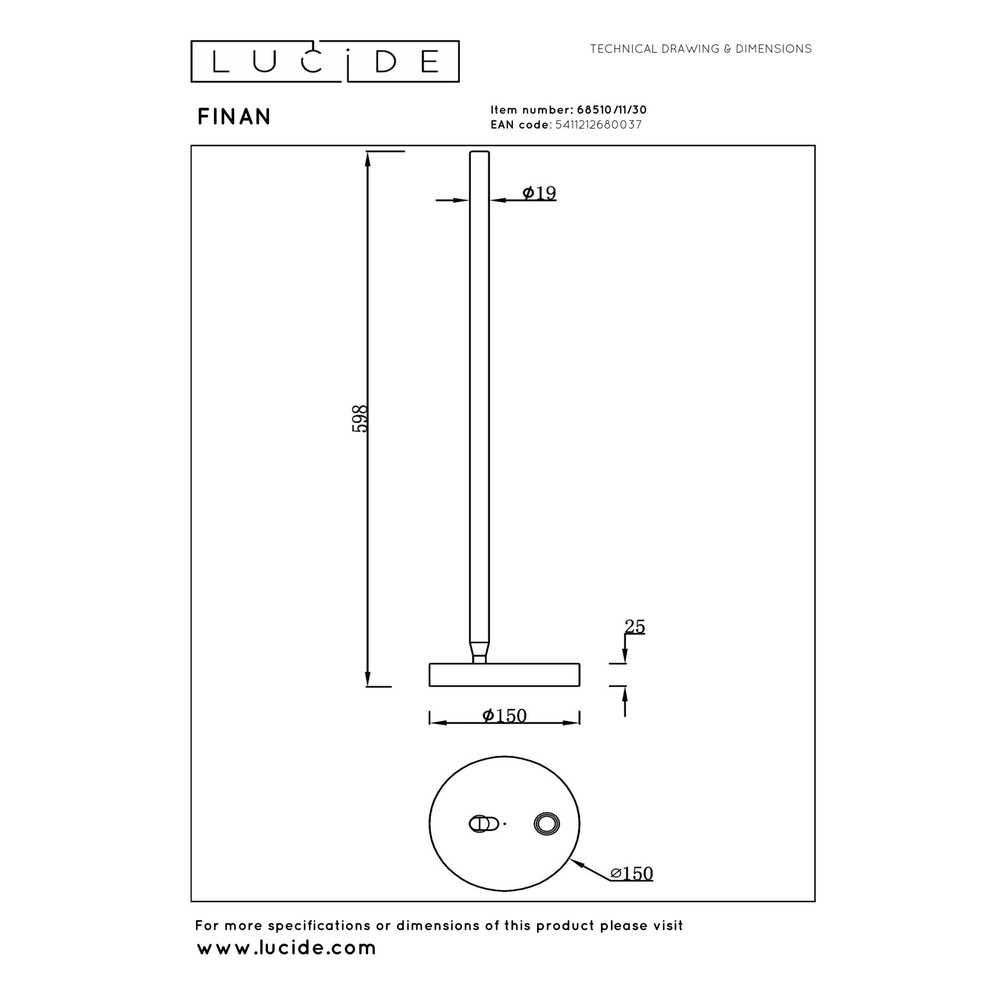 Design-Tischlampe Finan Schwarz Lucide 5411212680037
