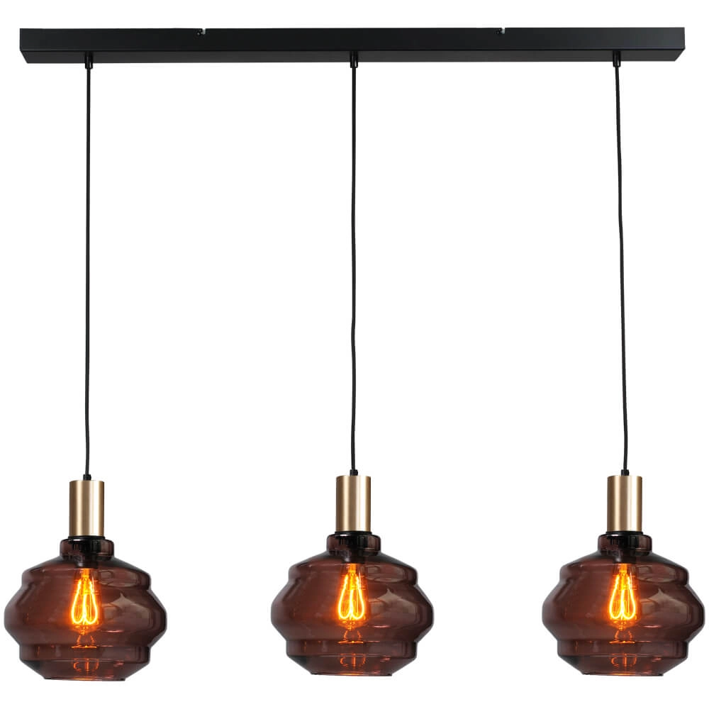 3-flammige Hängelampe - Gold - Porto mit kugelroten Gläsern - Ø 24cm