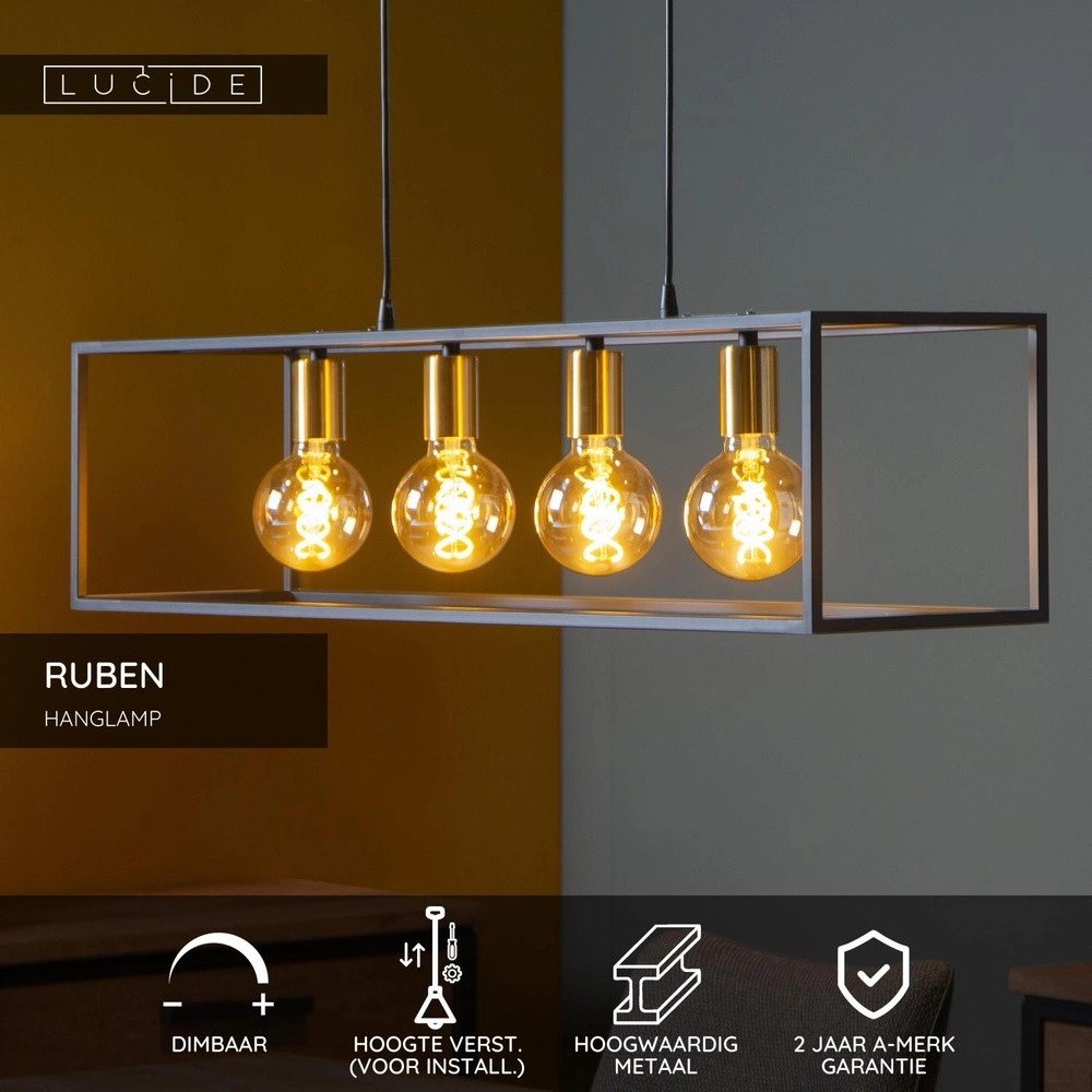 Pendellampe Ruben 4-Licht Schwarz Lucide 5411212000163