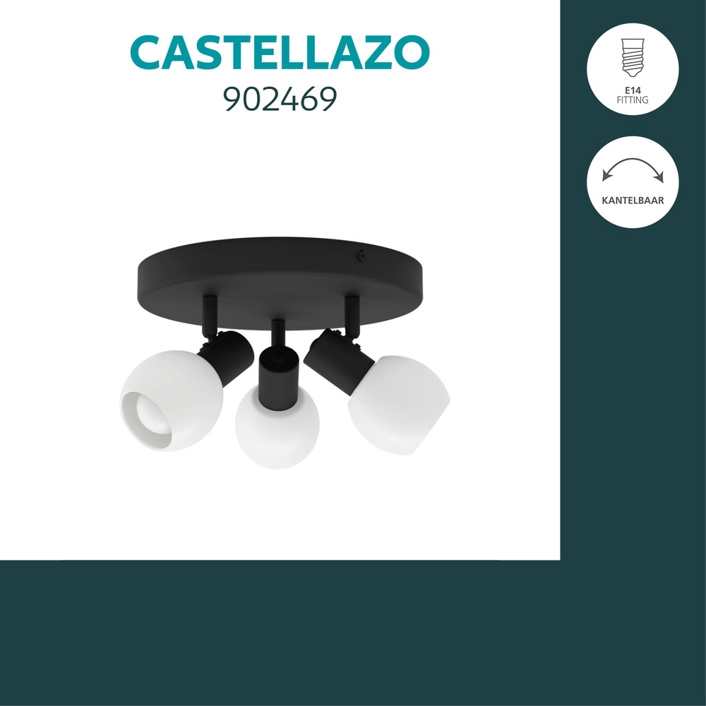 Deckenlampe Castellazo 3-hell schwarz mit Glas Ø 25 cm