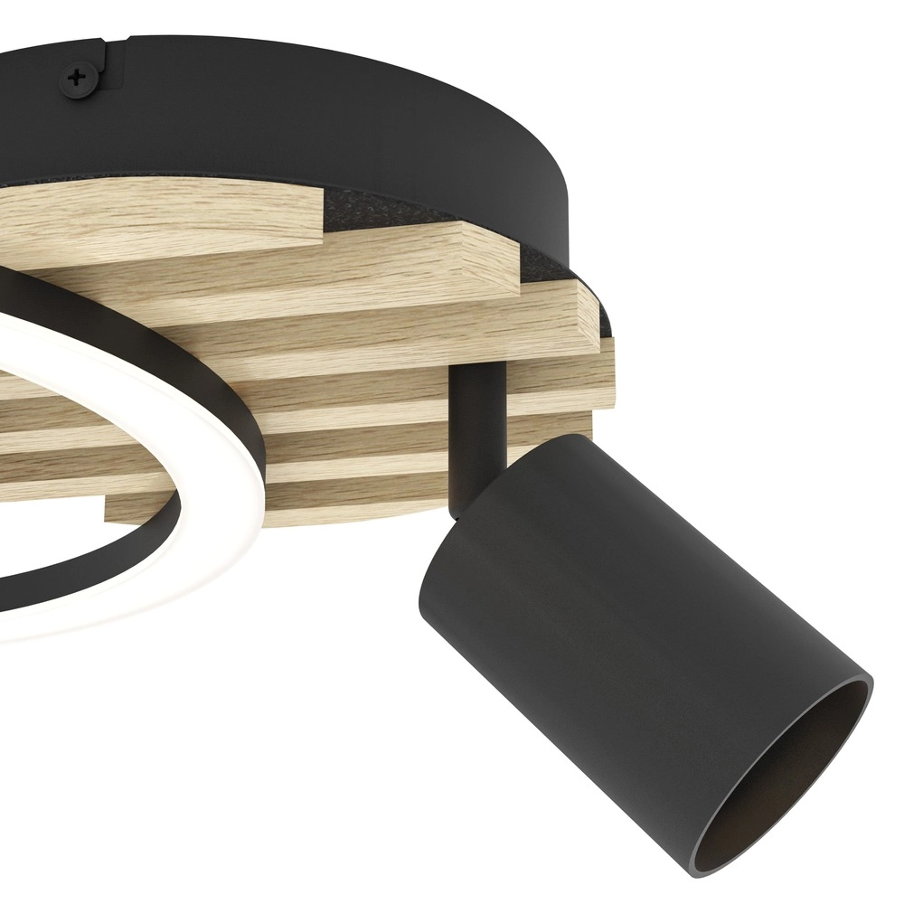 Moderne Deckenlampe Cembrano Schwarz mit Holz 38,5 x 30 cm Eglo 9008606388257