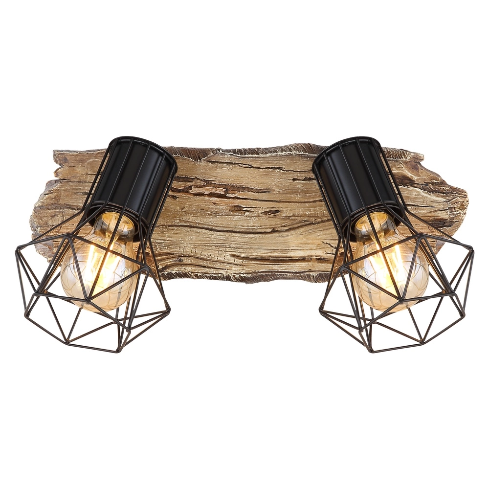 Deckenlampe Priska 2-helliges Schwarz mit Holz Globo 9007371442362
