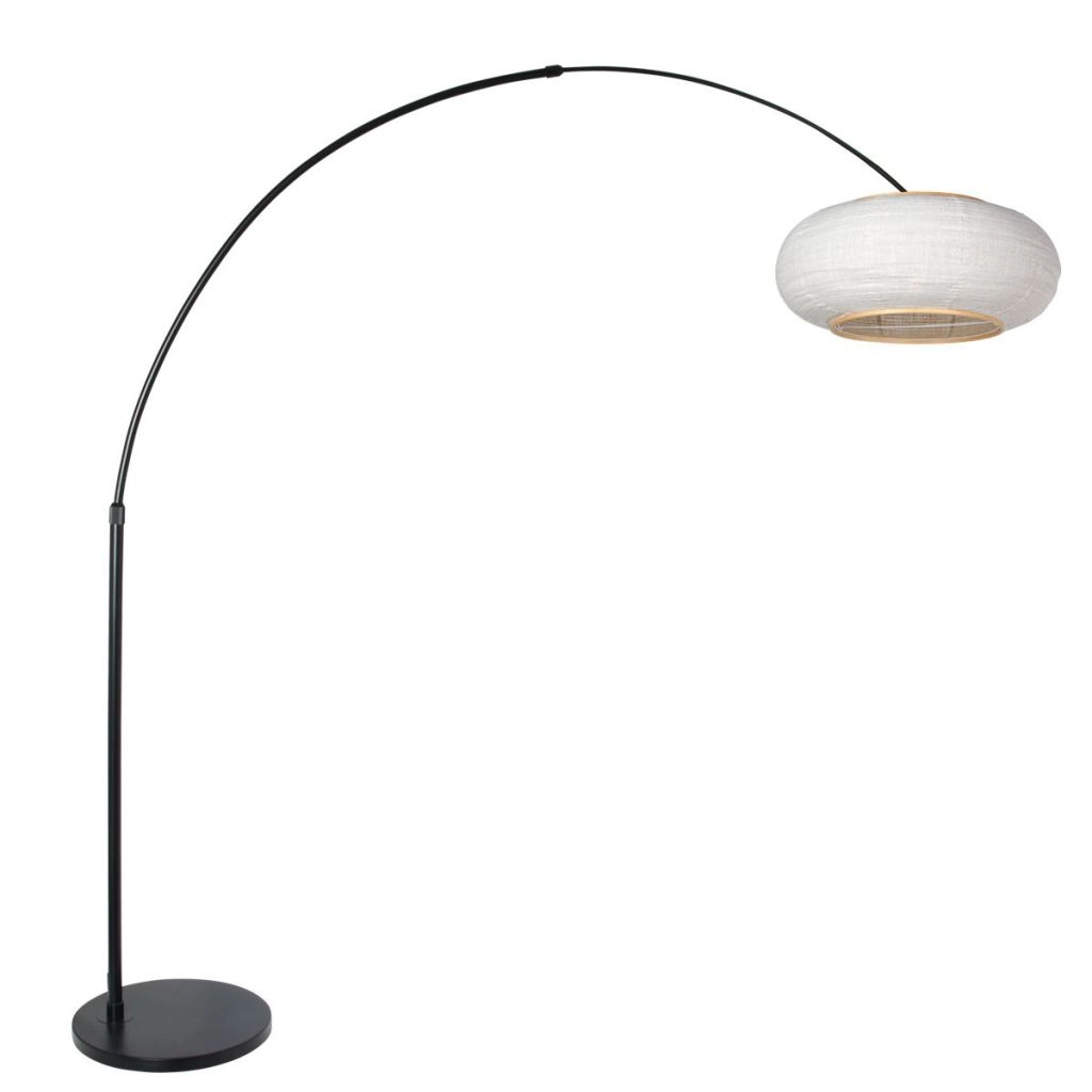 Schwarze Bogenlampe Silva Alba mit weißer Kapuze