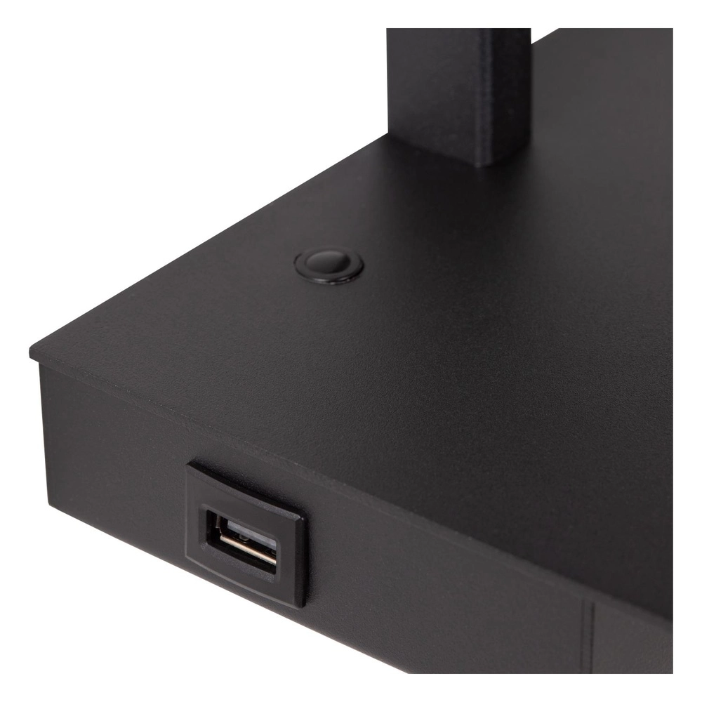 Design-Nachttischlampe Gregory Schwarz mit USB-Ladepunkt Lucide 5411212303370