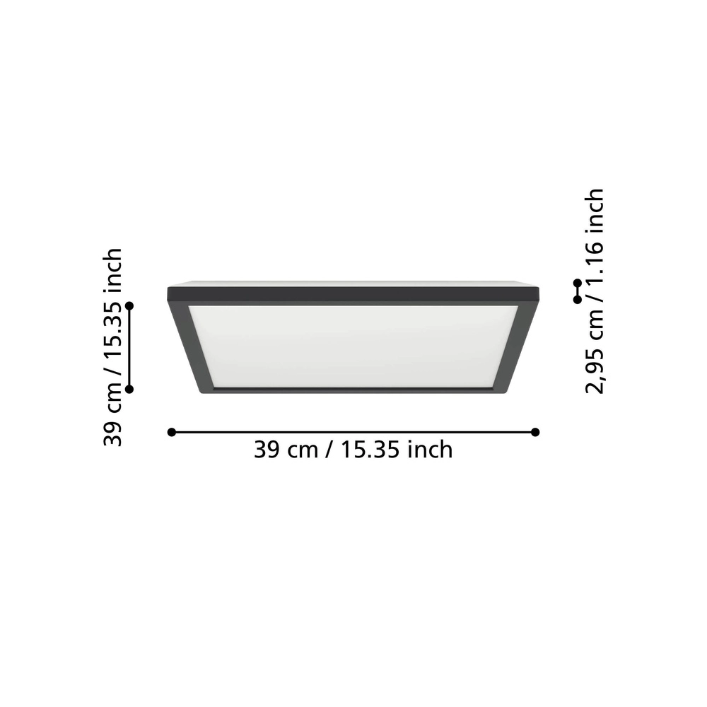 Deckenlampe im Badezimmer Rovito Quadrat – Schwarz – 39x39 cm Eglo 9008606329885