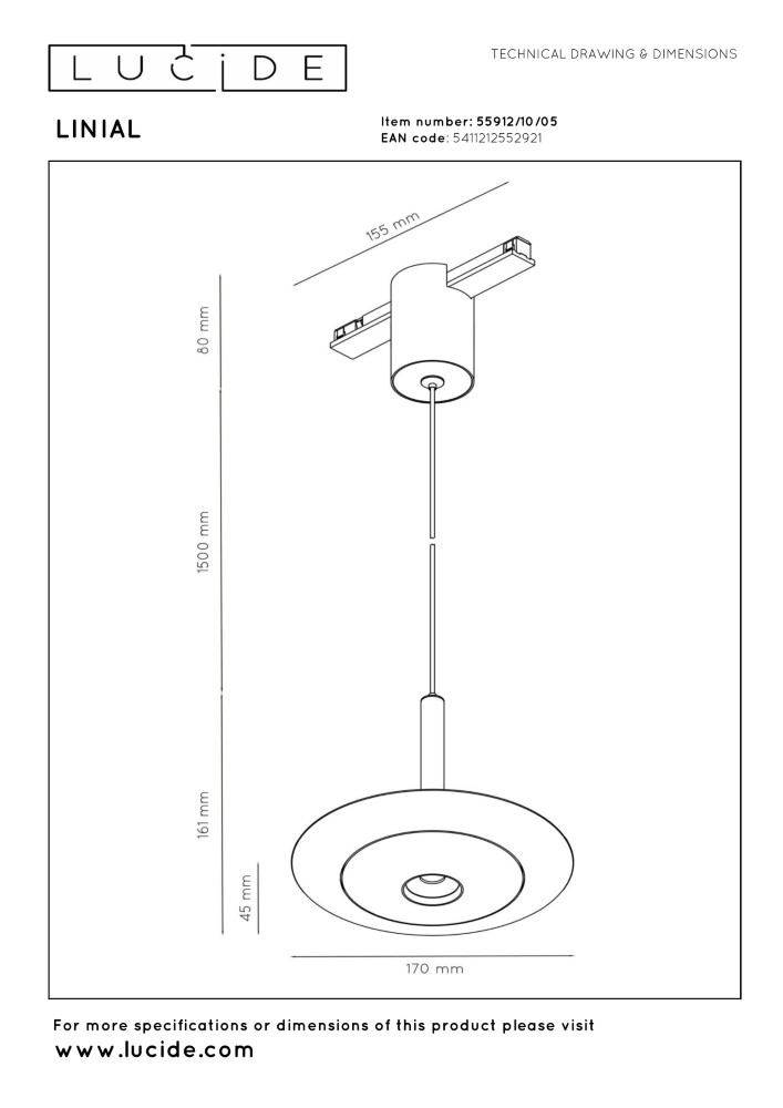 Schienenpendellicht Linial Einphasen-Champagner Premium by Lucide 5411212552921