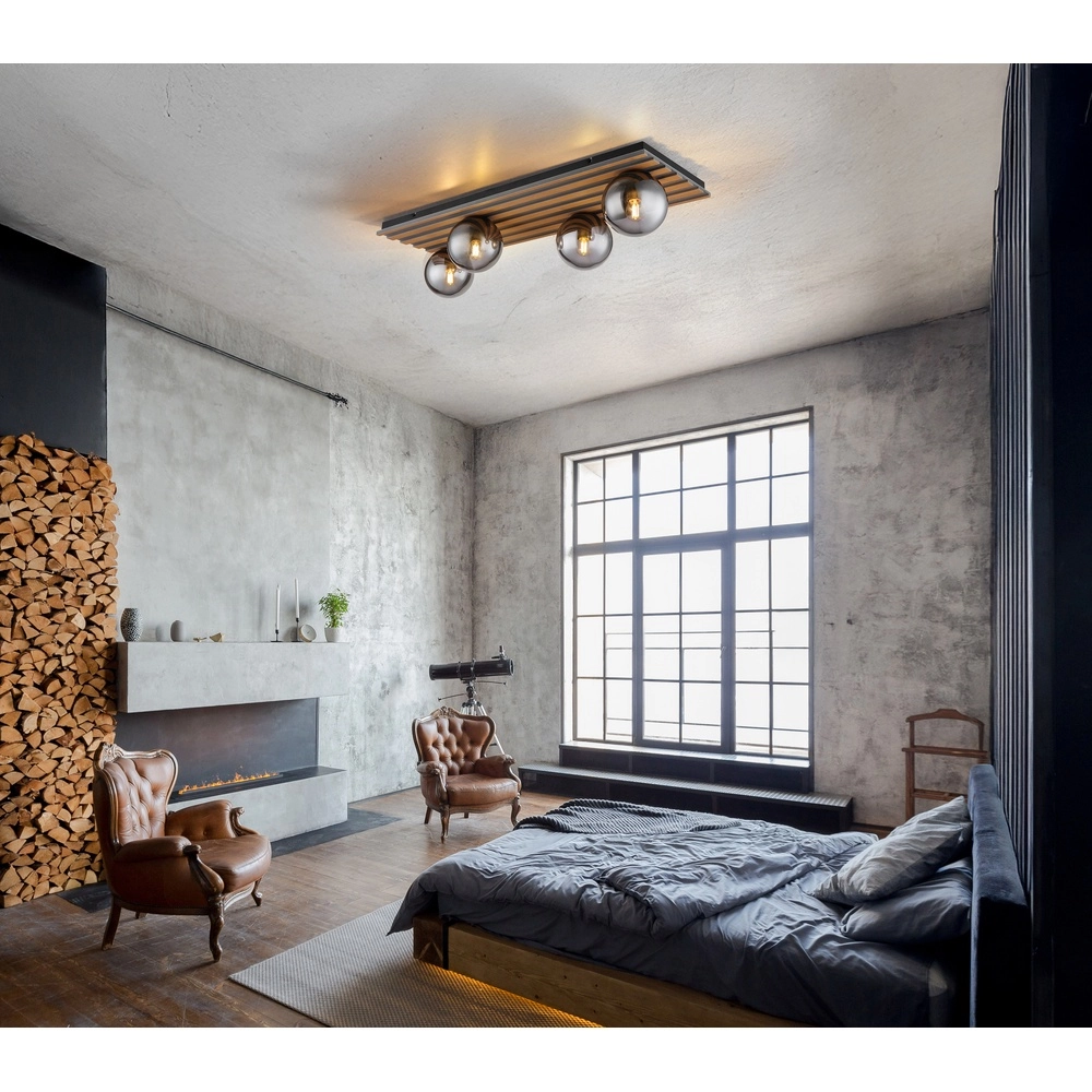 Deckenlampe Parsons 4-hell schwarz mit Holz Globo 9007371583003