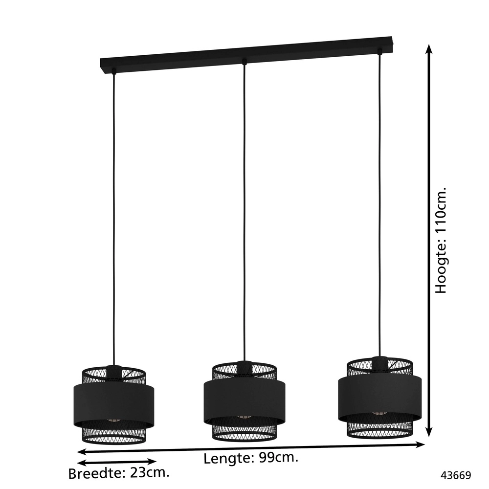 Schwarze Pendellampe Bazely 3L - Ø 23 cm Eglo 9002759436698