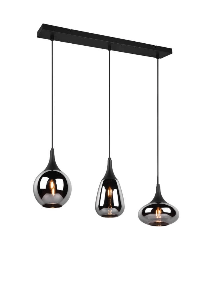 Hängelampe mit 3 Leuchten Lumina mit Rauchglas
