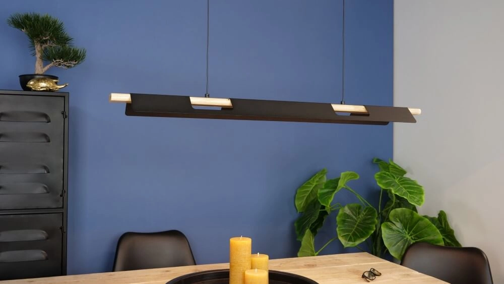 Büro-Hängelampe Ermua schwarz mit Holz Eglo 9002759988364